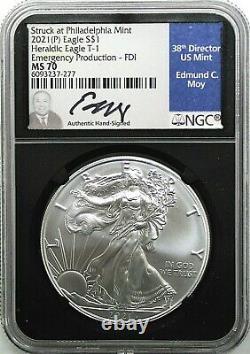 2021 (P) $1 Silver Eagle Emergency Production NGC MS70 First Day of Issue Moy