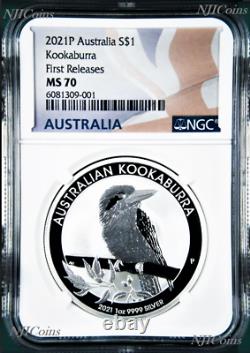 2021 P Australia Silver Kookaburra NGC MS 70 $1 1 oz Coin Flag FR Label PERFECT