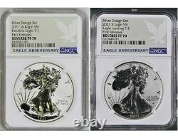 2021 REVERSE PROOF SILVER EAGLE 2 COIN DESIGNER SET, NGC REV PF 70 FR, Anniv