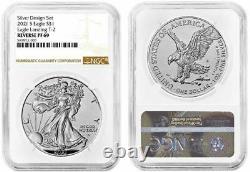2021 Reverse Proof American Silver Eagle Designer 2pc Set NGC PF69. Brown Label