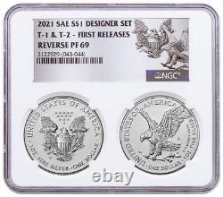 2021 Reverse Proof Silver Eagle T-1/T-2 Designer Edition 2-Coin Set NGC PF69 FR