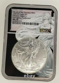 2021 (S) $1 American Silver Eagle NGC MS70 Emergency Production TYPE 1