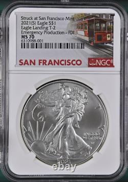 2021 (S) $1 American Silver Eagle TYPE 2 NGC MS70 Emergency Production FDOI