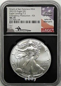 2021 (S) $1 Silver Eagle Type 2 Struck at San Francisco NGC MS70 FDOI Mercanti