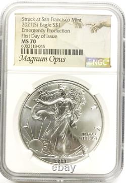 2021 (S) Silver Eagle NGC MS70 First Day of Issue Emergency Production Magnum
