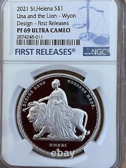 2021 St Helena Una and Lion 1oz Silver Proof Masterpiece Wyon PF69 NGC SPOTTED