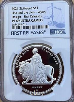 2021 St Helena Una and Lion 1oz Silver Proof Masterpiece Wyon PF69 NGC SPOTTED