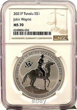 2021 Tuvalu $1 John Wayne 1 oz. 999 Silver Coin NGC MS 70