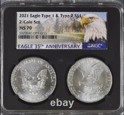 2021 Type 1 and Type 2 Silver Eagle ULTIMATE Set NGC MS/PF70 6 COINS