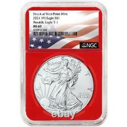 2021 (W) $1 American Silver Eagle 3 pc. Set NGC MS69 Flag Label Red White Blue
