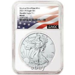 2021 (W) $1 American Silver Eagle 3 pc. Set NGC MS69 Flag Label Red White Blue