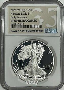 2021 W $1 Ngc Pf69 Er Ucam Early Release Proof Silver Eagle Heraldic T-1 35th Lb