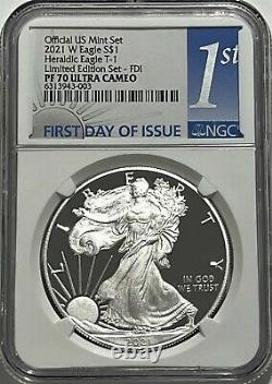 2021 W $1 Ngc Pf70 Ultra Cameo T-1 Proof Silver Eagle Fdoi From Limited Edition