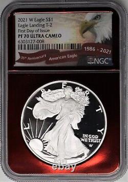 2021 W $1 Proof Silver Eagle Type 2 NGC PF70 Ultra Cameo First Day of Issue Red