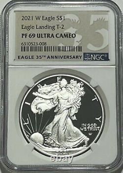 2021 W $1 T-2 Ngc Pf69 Ultra Cameo Proof Silver Eagle Landing Great Eye Appeal