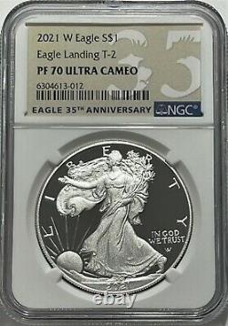 2021 W $1 T-2 Ngc Pf70 Ultra Cameo Proof Silver Eagle Landing Great Eye Appeal