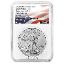 2021 (W) $1 Type 2 American Silver Eagle 3 pc Set NGC MS70 ER Flag Label Red Whi