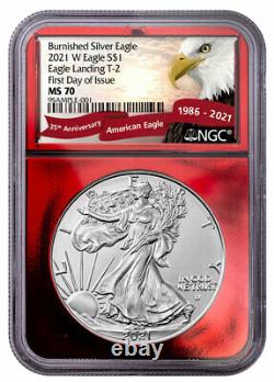 2021 W Burnished American Silver Eagle Type 2 NGC MS70 FDI Red Foil Core PRESALE