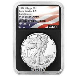 2021-W Proof $1 Type 2 American Silver Eagle NGC PF70UC ER Flag Label Retro Core