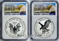 2021 W S NGC RP70 REVERSE PF70 SILVER EAGLE T1 & T2 DESIGNER 2pc SET IN HAND