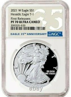 2021 W Silver American Eagle S$1 Heraldic Type 1 Ngc Pf70 Fr Ucameo 35th Anniv