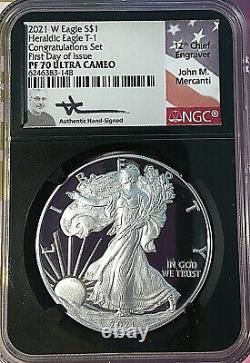 2021 W Silver Eagle T-1 Heraldic Congratulations Set Ngc Pf70 Fdi Mercanti