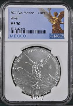 2021Mo 1 ONZA MEXICO LIBERTAD WINGED VICTORY KM#639 PERFECT NGC MS 70 TOP POP