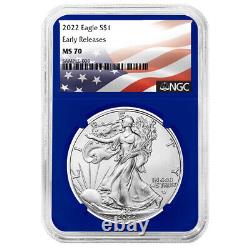 2022 $1 American Silver Eagle 3pc Set NGC MS70 ER Flag Label Red White Blue