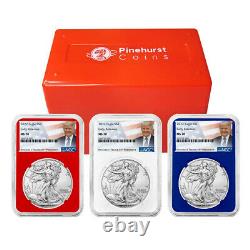 2022 $1 American Silver Eagle 3pc Set NGC MS70 ER Trump Label Red White Blue
