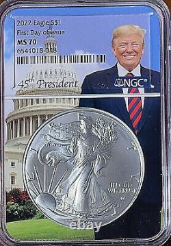 2022 $1 American Silver Eagle TRUMP CORE NGC MS70 FIRST DAY OF ISSUE RARE