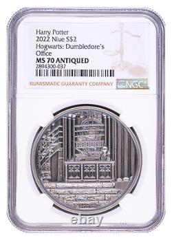 2022 $2 Silver Harry Potter Dumbledore's Office Coin NGC MS70 Includes Box