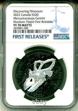 2022 Canada S$20 Dinosaur Mercury's Horned Face Rhodium FR NGC PF70 Matte WithOGP