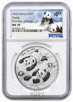2022 China 30 g Silver Panda ¥10 Coin NGC MS70 FDI WC Panda Label PRESALE