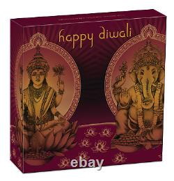 2022 Diwali Festival Hindu New Year Gift 1oz. 9999 Silver Gilt NGC PF70 Medal ER