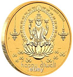 2022 Diwali Festival Hindu New Year Gift 1oz. 9999 Silver Gilt NGC PF70 Medal ER