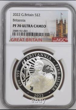 2022 Great Britain 1 oz Silver Britannia PROOF S£2 NGC PF 70UC I QEII effigy