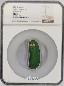 2022 NGC Cook Islands Pickle Rick Colorized Shaped 1 oz Silver Proof Coin MS70