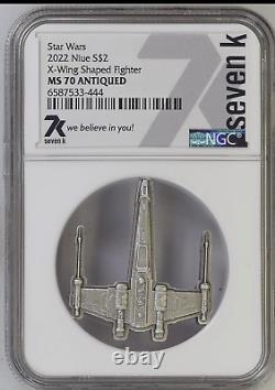 2022 Niue Star Wars X-Wing Shaped Star Fighter 1 oz Silver Antiqued MS70 NGC COA
