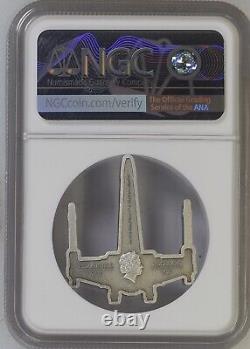 2022 Niue Star Wars X-Wing Shaped Star Fighter 1 oz Silver Antiqued MS70 NGC COA