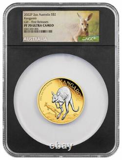 2022 P Australia Silver Kangaroo 2oz Silver Gilt Reverse Proof $2 NGC PF70 UC FR