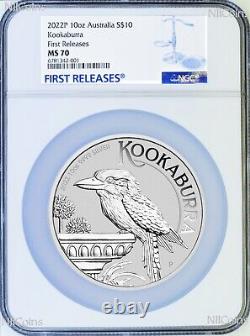 2022 P Australia Silver Kookaburra NGC MS 70 10oz $10 Coin Blue FR Label PERFECT