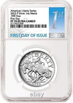 2022-P NGC PF70 American Liberty 1 oz Silver Proof Medal FDI, FIRST DAY ISSUE @%