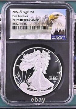 2022 S American Silver Eagle Proof NGC PF70 UCAM, FR BLACK CORE LABEL %%