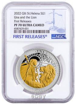 2022 Saint Helena Una & The Lion 1 oz Silver Gilded £1 NGC PF70 First Releases