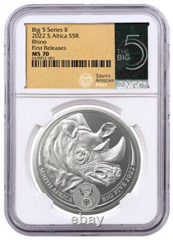 2022 South Africa 1-oz Silver Big 5 Series II Rhino NGC MS70 First Releases