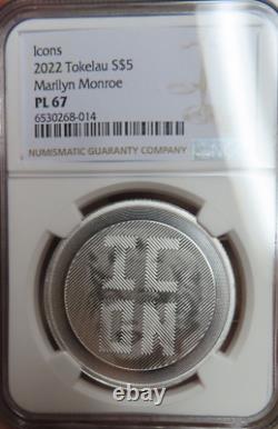 2022 Tokelau ICON Marilyn Monroe $5 1 oz PL. 9999 Silver NGC PL 67