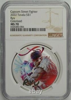 2022 Tuvalu $1 Street Fighter Ryu NGC MS70 (1oz Silver Colorized)