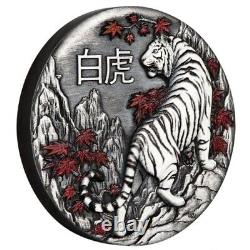 2022 Tuvalu White Tiger 2oz Silver Antiqued Coin NGC MS 69
