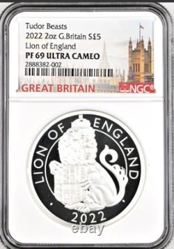 2022 UK £5 2 oz. Silver Tudor Beasts LION OF ENGLAND NGC PF69 UC coin 2/10