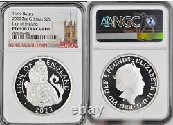 2022 UK £5 2 oz. Silver Tudor Beasts LION OF ENGLAND NGC PF69 UC coin 2/10